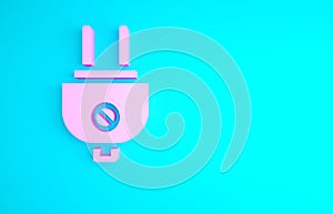 Pink Electric plug icon isolated on blue background. Concept of connection and disconnection of the electricity