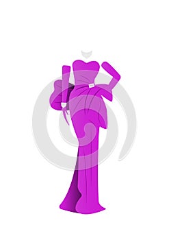 Pink elegant dress design silhouette, isolated