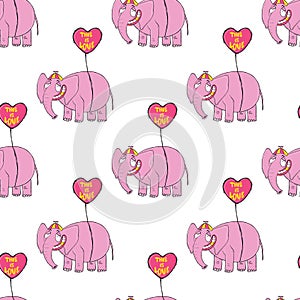 Pink elephant. Original hand drawn cartoon character.