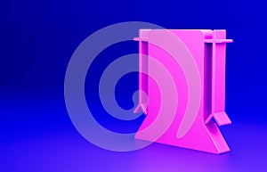 Pink Empty photo studio icon isolated on blue background. Screen backdrop. Minimalism concept. 3D render illustration