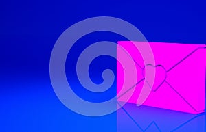 Pink Envelope with Valentine heart icon isolated on blue background. Message love. Letter love and romance. Minimalism