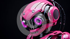 Pink evil robot on black background