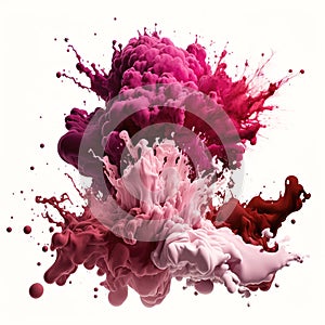Pink exploding paint on a white background