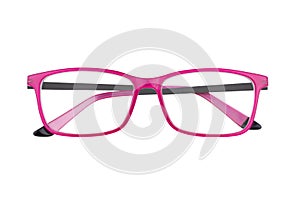 Pink eyeglass frames on white