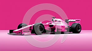 Pink F1 Race Car With Driver Inside On Pink Background