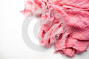 Pink fabric background, fabric texture over white.