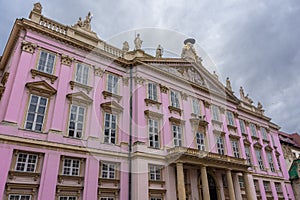 Pink facade of a palace in Bratislava historic center,  Slovakia