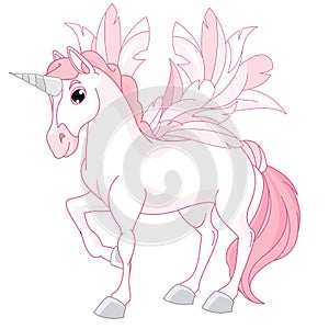 Pink  fairy unicorn pegasus horse with magical sparkly hair