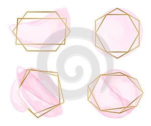 Pink fashion logo vector of set with golden line