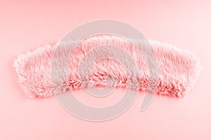 Pink faux fur detail flat lay. Social media