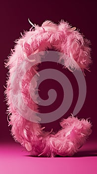 Pink feather boa in the shape of letter C on vivid pink background