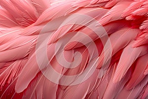 Pink Feathers Background, Flamingo Plume Pattern, Wings Feather Texture with Copy Space