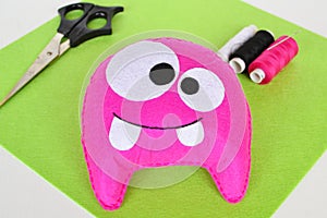 Pink felt monster - handmade toy