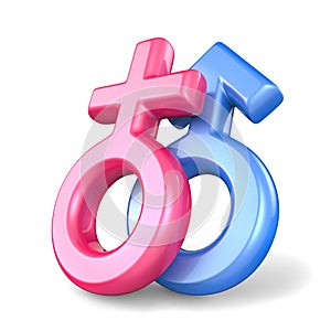 Pink female and blue male sex symbols. Mars and Venus symbols. 3