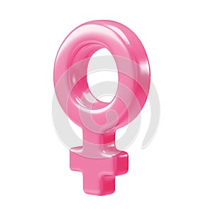 Pink female sex symbol 3d icon. 3d rendering gender woman symbol isolated transparent png background