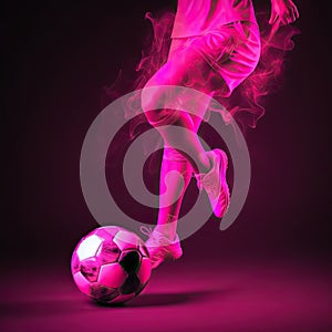 Pink Female Soccer player kicking the ball for woman athlete concept.