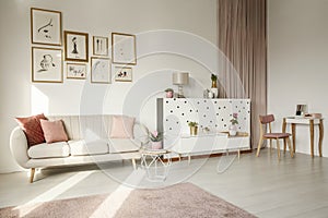 Pink feminine living room interior