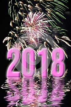 2018 pink fireworks vertical greeting card