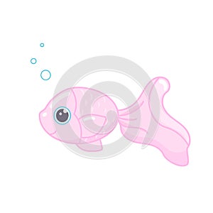 Pink Fish Vector flat Illustration. Cute cartoon character. Sea creature