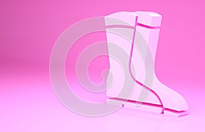 Pink Fishing boots icon isolated on pink background. Waterproof rubber boot. Gumboots for rainy weather, fishing, hunter