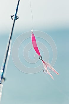 Pink fishing lore and hook hook photo