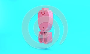 Pink Fishing lure icon isolated on turquoise blue background. Fishing tackle. Minimalism concept. 3D render illustration