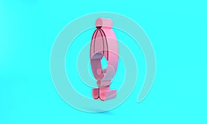 Pink Fishing lure icon isolated on turquoise blue background. Fishing tackle. Minimalism concept. 3D render illustration