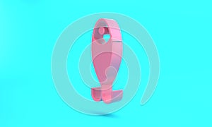 Pink Fishing lure icon isolated on turquoise blue background. Fishing tackle. Minimalism concept. 3D render illustration