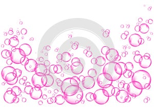 Pink fizzing air or water bubbles on white  background