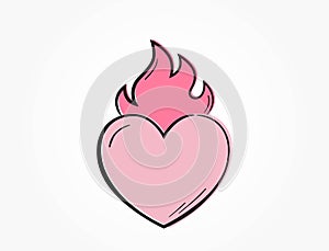 pink flaming heart icon. love and romantic symbol. element for valentines day design