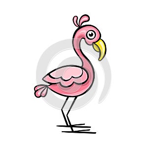 pink flamingo beautiful bird cartoon style illustration stickers