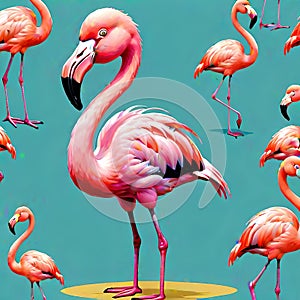Pink flamingo bird long legged funny standing