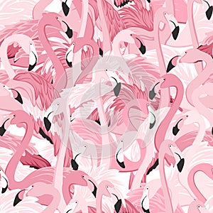 Pink flamingo birds flamboyance seamless pattern