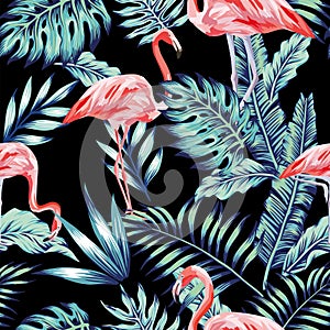 Pink flamingo blue jungle
