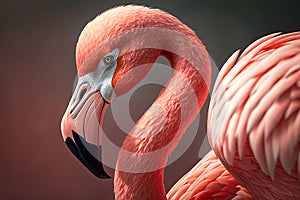 Pink flamingo close up portrait,Generative AI