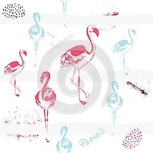 Pink flamingo. Cute African bird. Seamless vector pattern. Tropical gentle background for surface, textile, fabric for