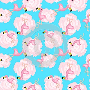 Pink flamingo cute flat seamless pattern isolated