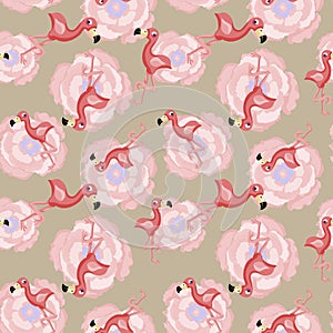 Pink flamingo cute vector flat seamless pattern isolated