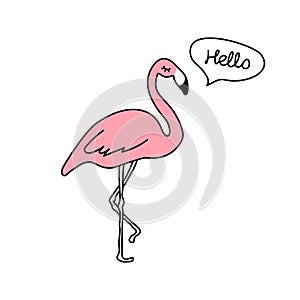 Pink flamingo. Doodle. Cartoon. Scandinavian style vector illustration