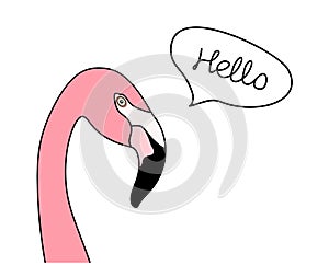 Pink flamingo. Doodle. Cartoon. Scandinavian style vector illustration