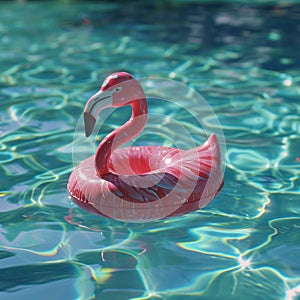 pink flamingo float resting in a swimming pool