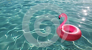 Pink Flamingo Floating on Water