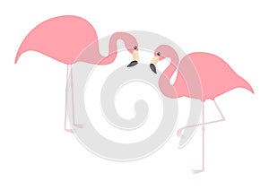 Pink flamingo icon set. Exotic tropical bird. Zoo animal collection. Cute cartoon character. One leg. Looking on the ground. Decor