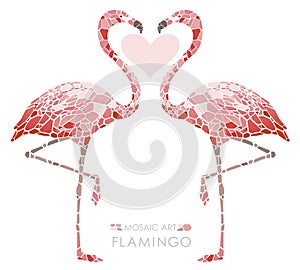 Pink Flamingo Illustration Composed Of Mosaic Pieces Isolated On A White Background.