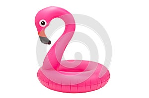 Pink flamingo inflatable buoy ring isolated on white background, Lifebuoy kids swimming safety