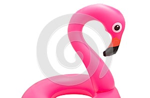 Pink flamingo inflatable buoy ring isolated on white background, Lifebuoy kids swimming safety