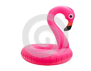 Pink flamingo inflatable buoy ring isolated on white background, Lifebuoy kids swimming safety