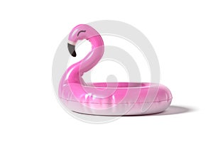 Pink flamingo inflatable ring isolated on white background