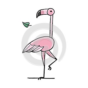 Pink Flamingo isolated on white. Icon for your design