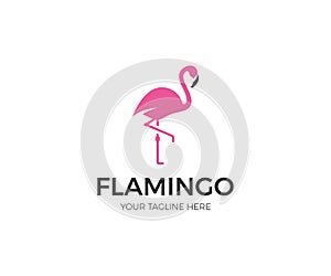 Pink Flamingo Logo Template. Bird Vector Design